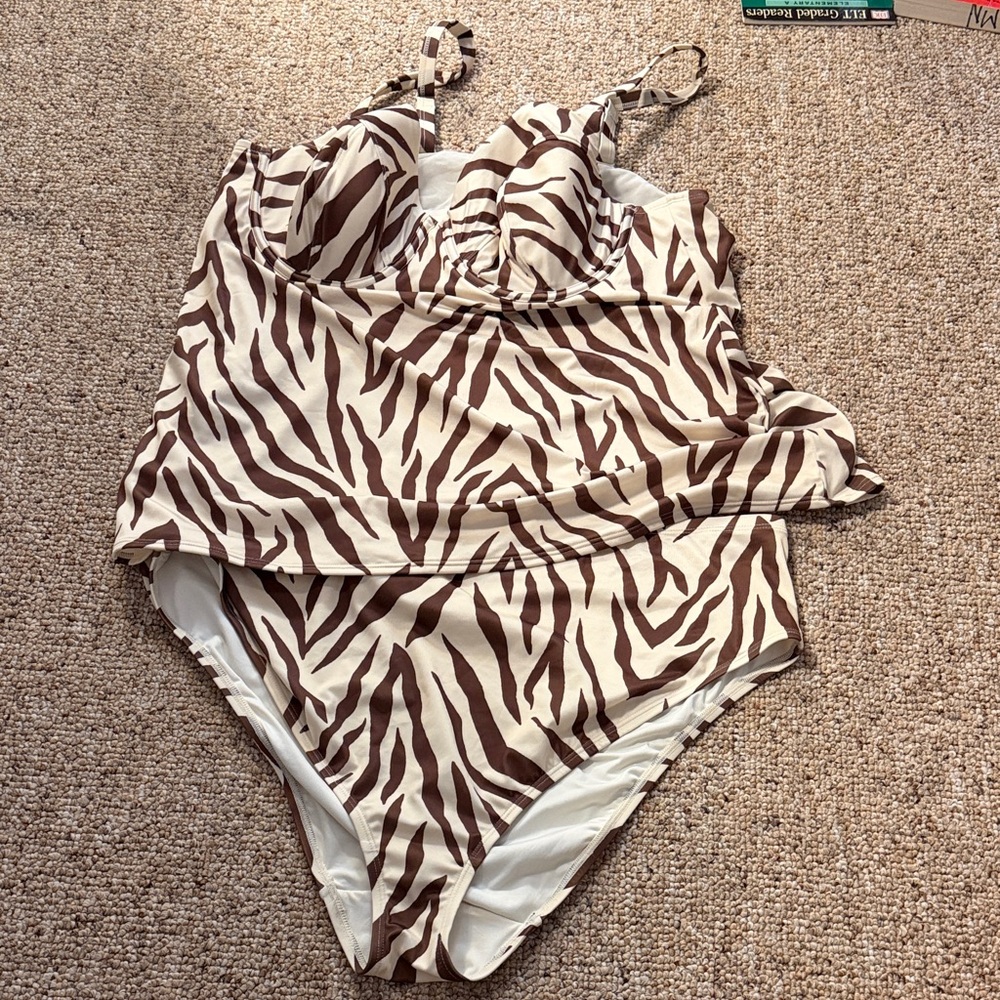 Lane Bryant Zebra Print Bikini - Brown and White